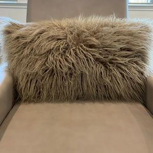 14”x27” Taupe Sheepskin Lumbar Accent Pillow